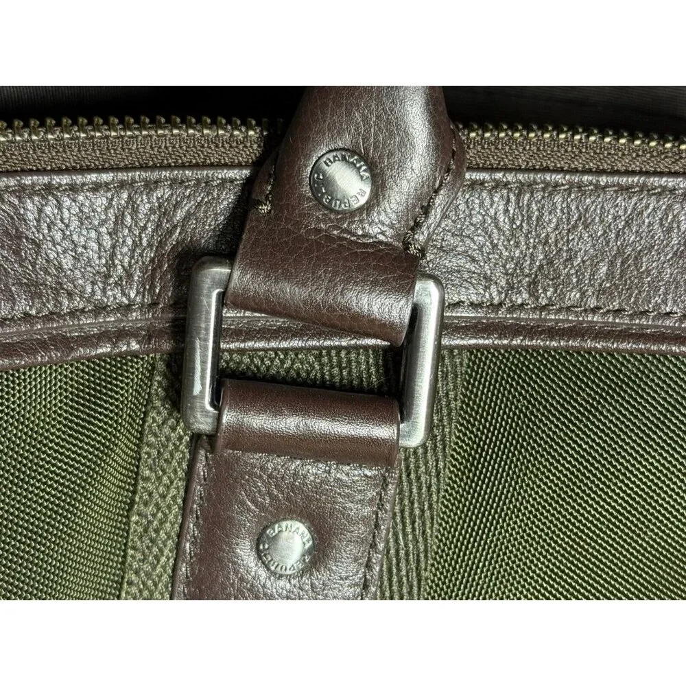 Banana Republic Bag Weekender Duffle Green Nylon Leather Travel Luggage Carry On